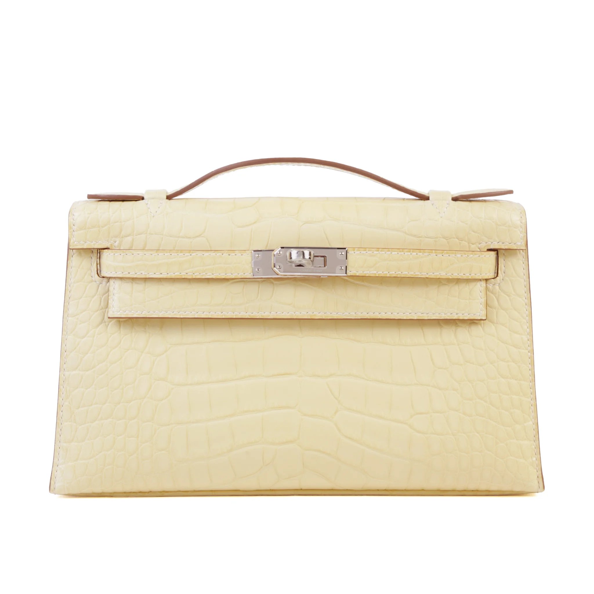 Brand New ( Rank N ) HERMÈS Kelly Pochette Vanille (Y1) Matte Alligator Palladium hardware G (2026)