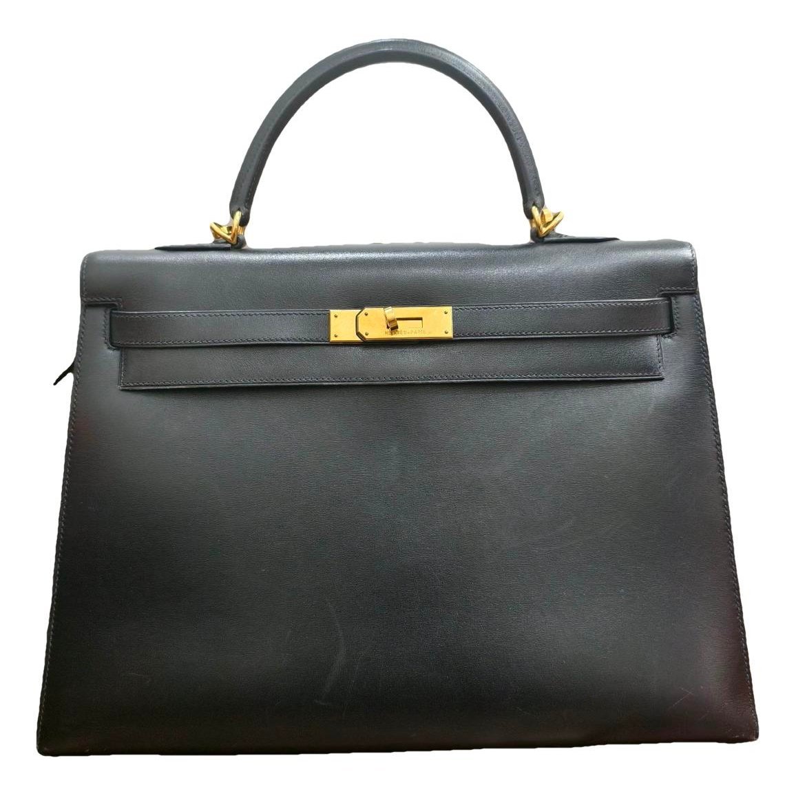 Hermes Kelly 35 Handbag Black Swift Leather