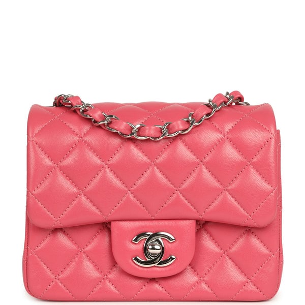 Chanel Mini Classic Square Flap Bag Pink Lambskin Silver Hardware