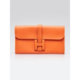 Hermes Orange Swift Leather Jige Duo Clutch Bag