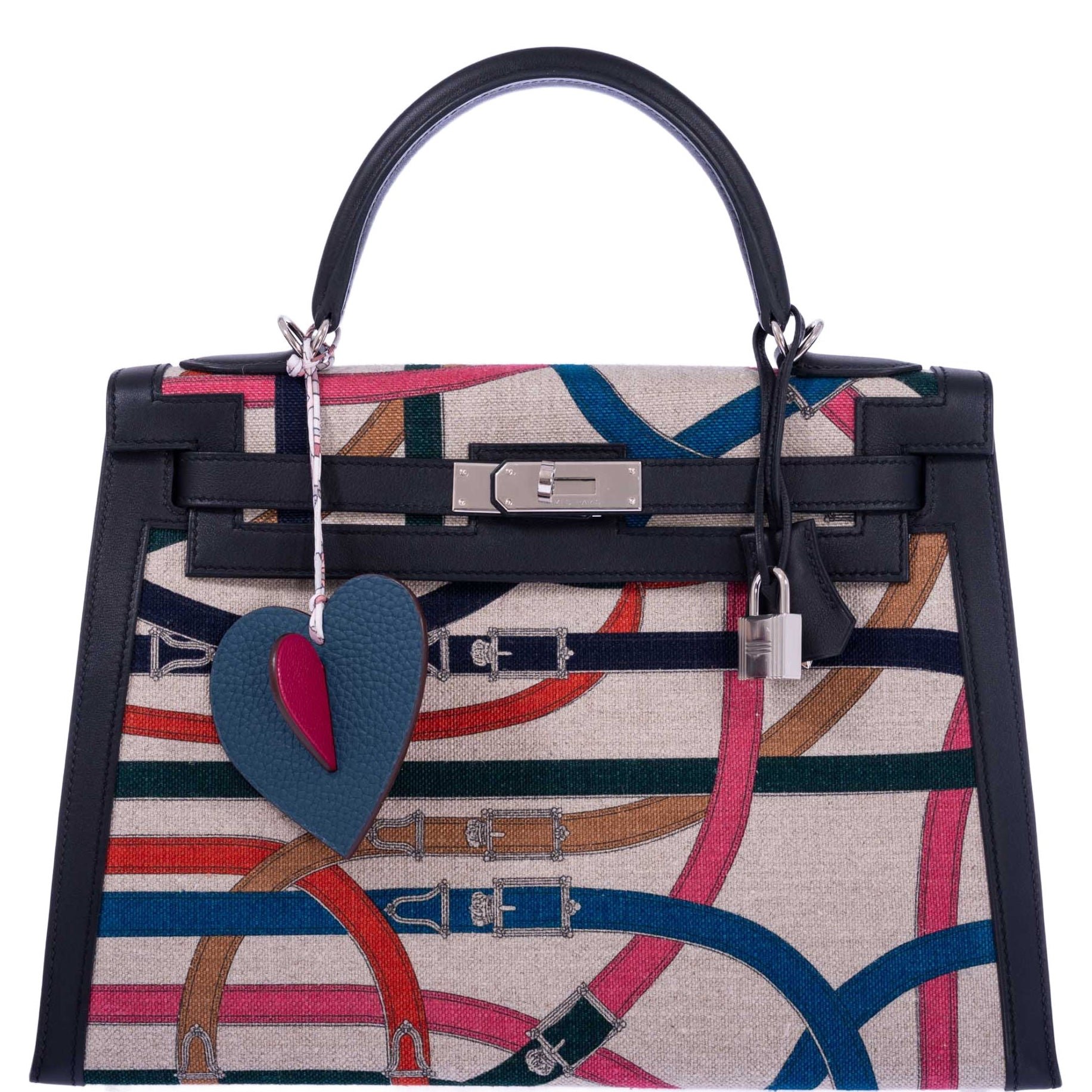Hermes Hermès Kelly 32 Sellier Toile de Camp Cavalcadour and Noir Leather Palladium Hardware