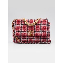 Chanel Pink/Red/Black Quilted Tweed Small Chanel 19 Flap Bag