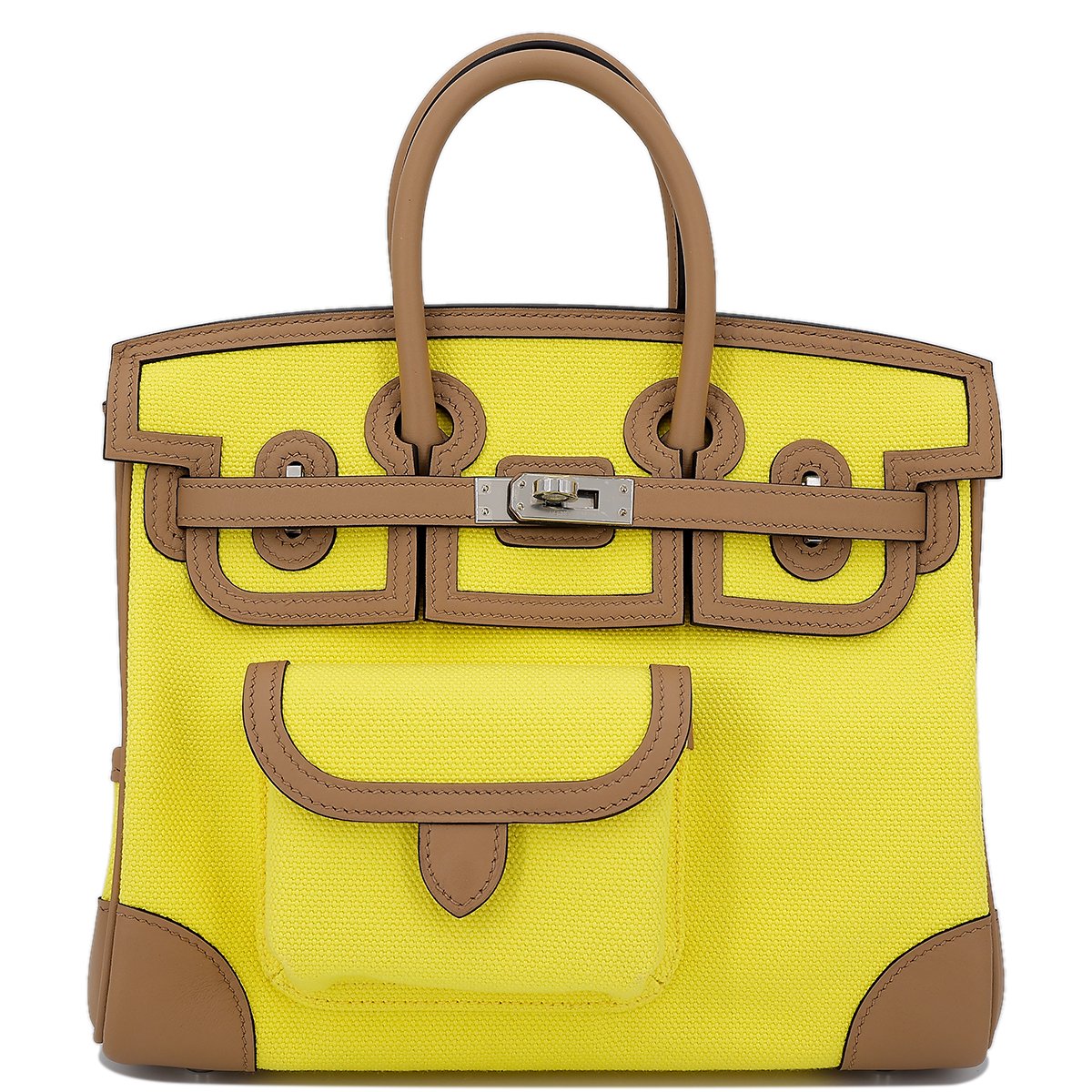 Hermes HERMÈS Limited Edition Birkin Cargo 25 handbag in Jaune Citron and Chai Swift leather and Canvas with Palladium hardware