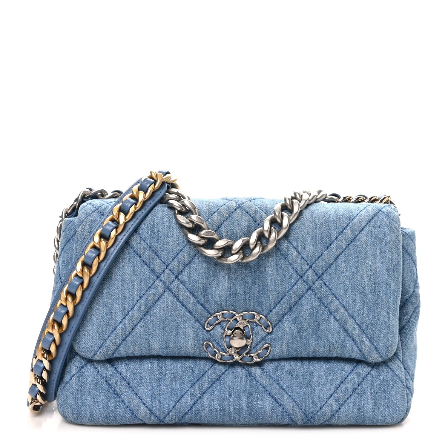 Chanel Denim Quilted Medium Chanel 19 Flap Blue