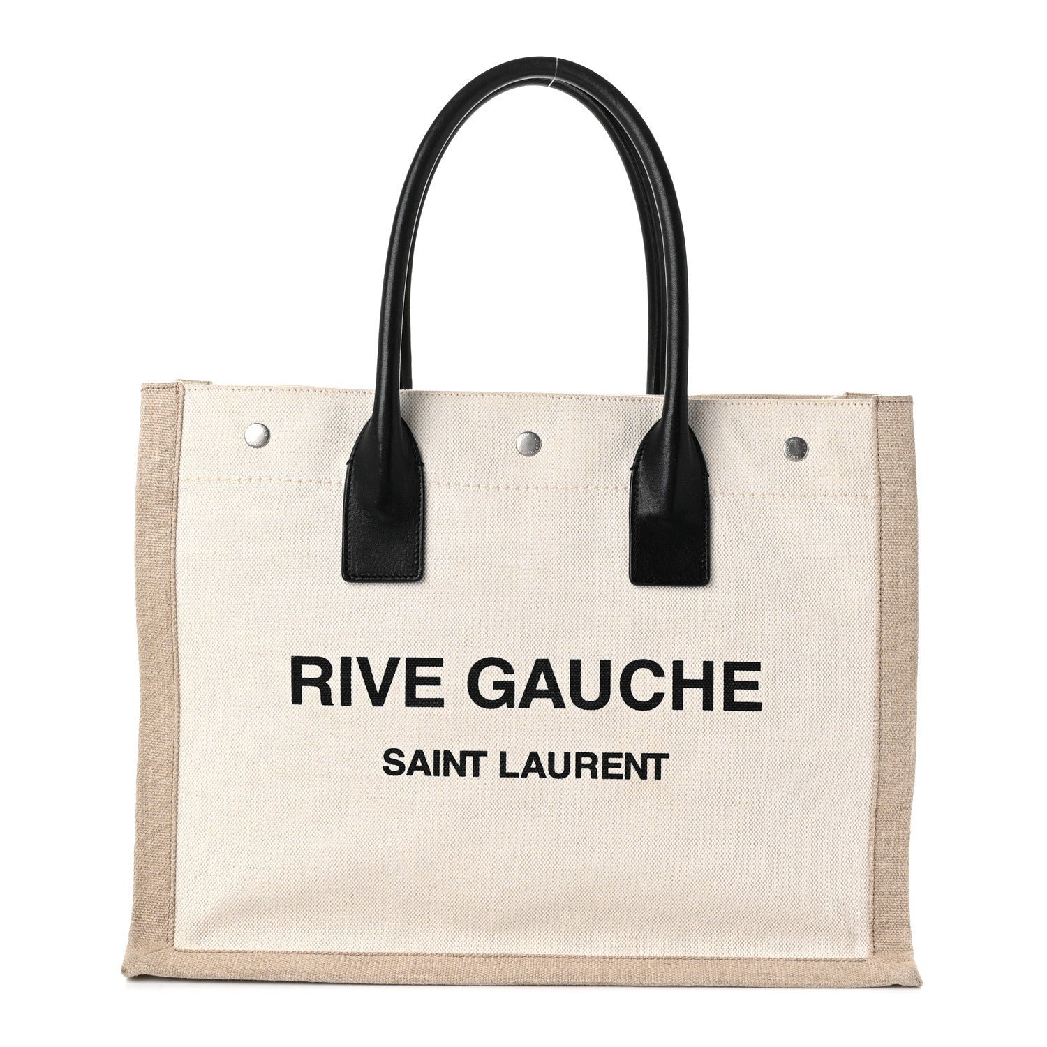 Saint Laurent Linen Calfskin Small Rive Gauche Tote Greggio Natural