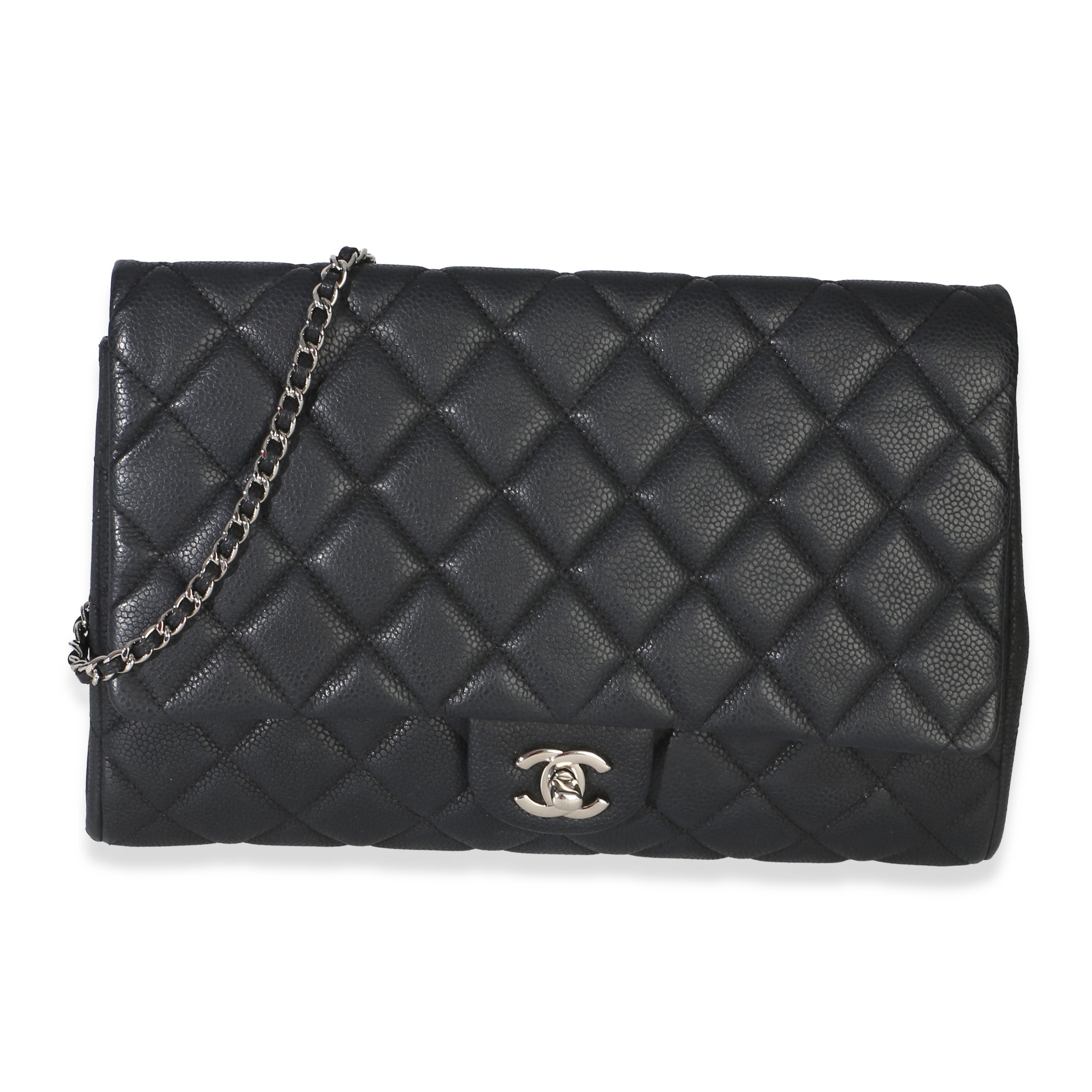 Black Quilted Caviar Clutch On Chain