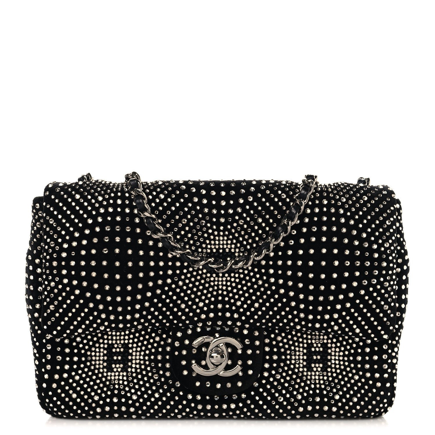 Chanel Velvet Strass Evening Flap Bag Black Silver