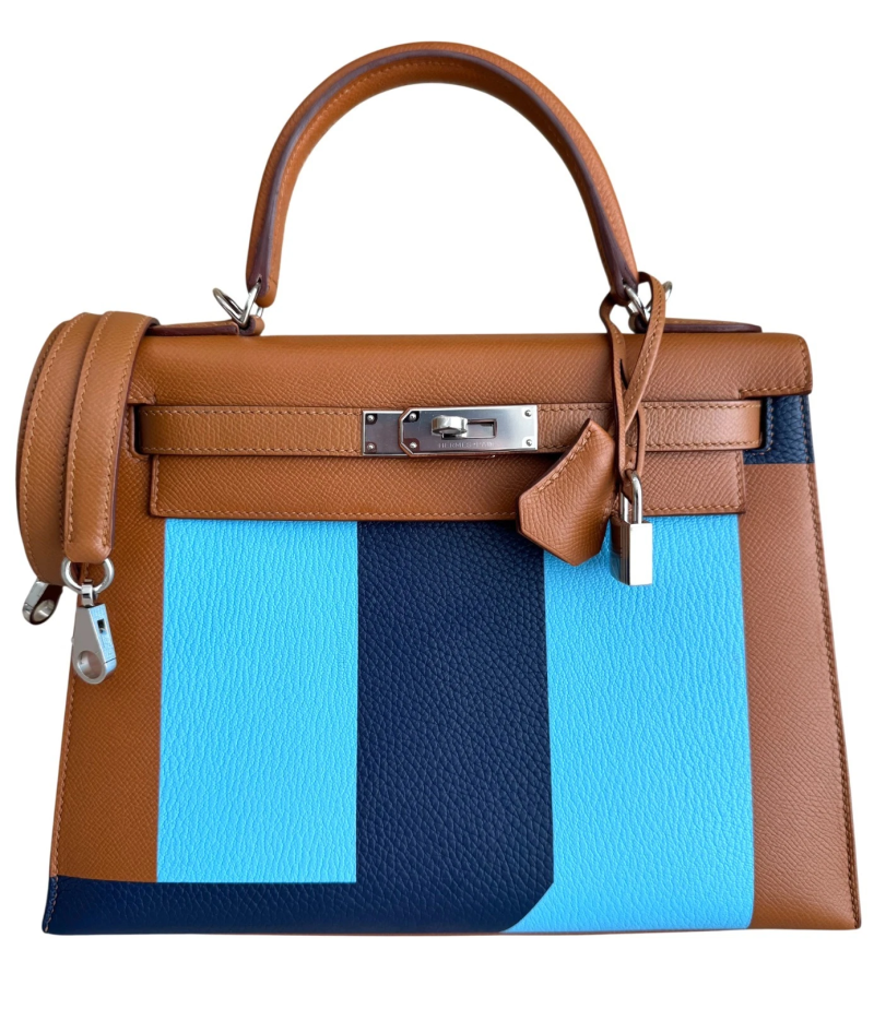 Limited Edition Gold, Bleu Celeste, and Bleu Indigo Epsom Kellygraphie Sellier Kelly 28 Gold Hardware, 2018