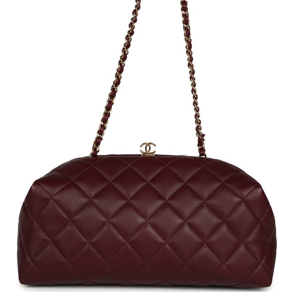Chanel Large Quilted Clutch with Chain Dark Burgundy Lambskin Gold Hardware