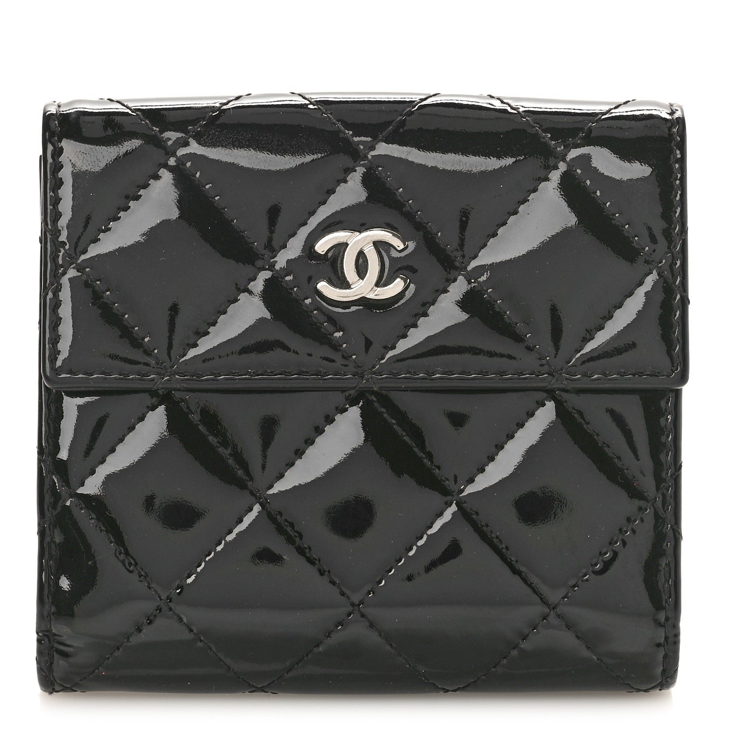 Chanel Patent Quilted Compact French Flap Wallet Black