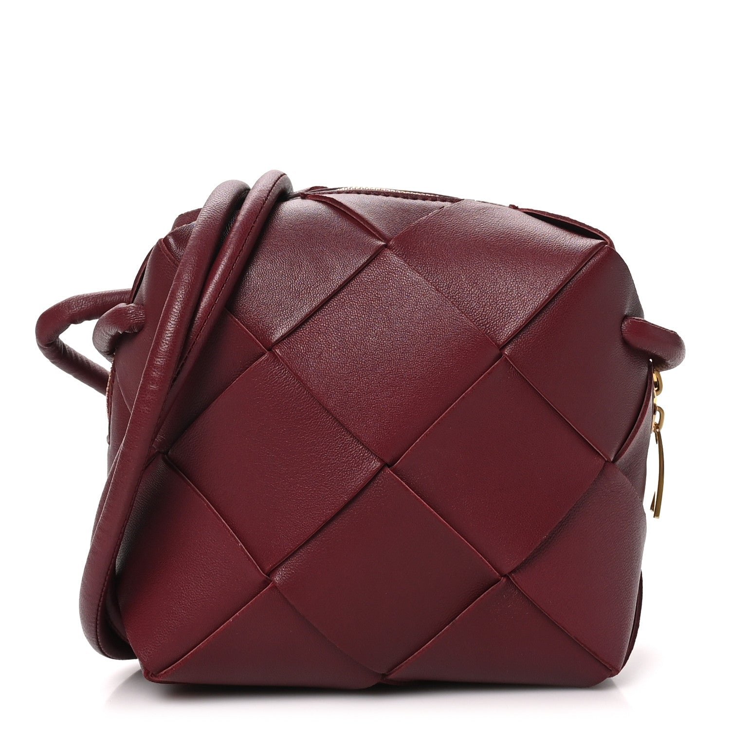 Bottega Veneta Lambskin Maxi Intrecciato Mini Cassette Camera Bag Bordeaux