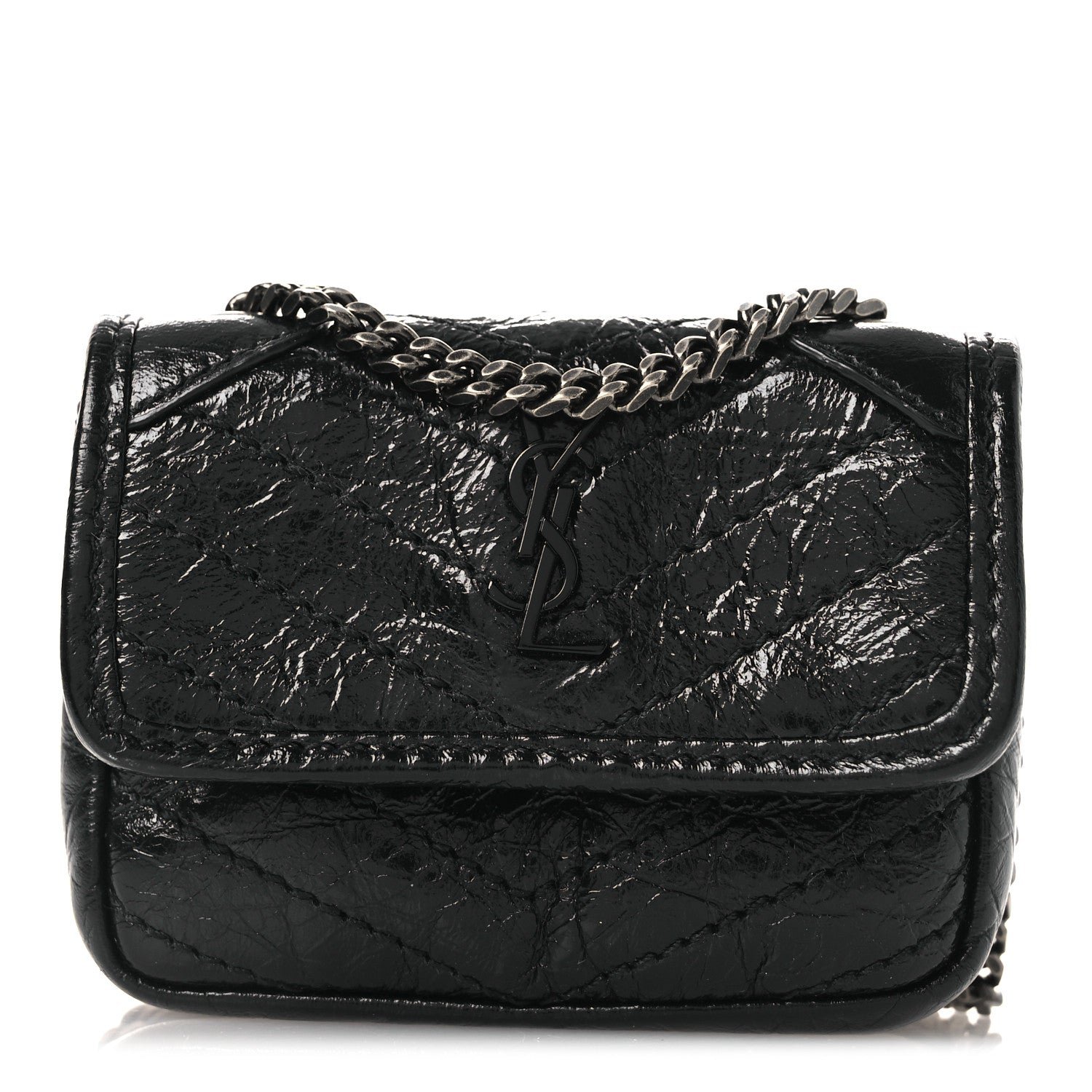Saint Laurent Saint Laurent Crinkled Calfskin Matelasse Monogram Niki Airpods Holder Micro Bag Black