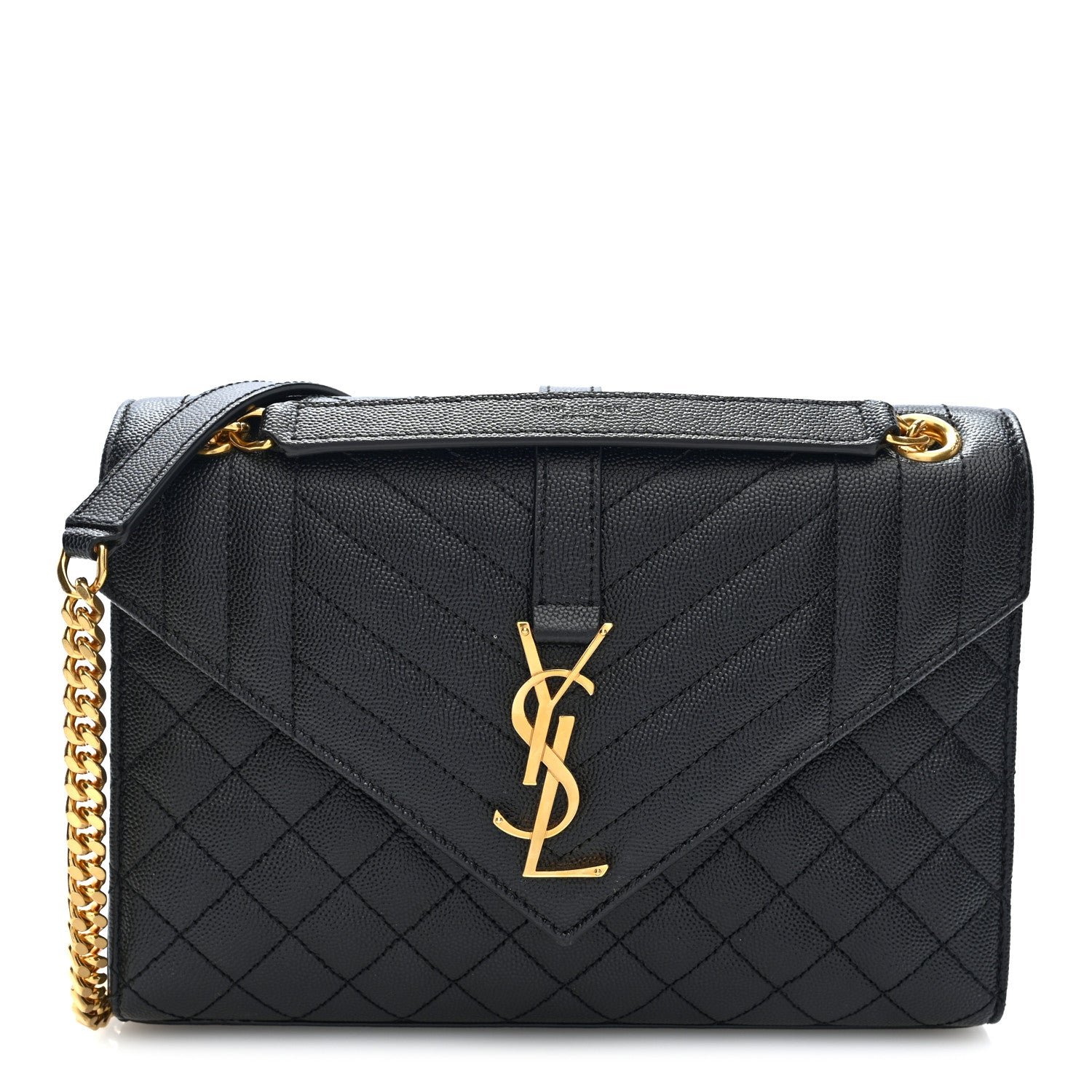 Saint Laurent Grain De Poudre Textured Mixed Matelasse Triquilt Medium Monogram Satchel Black