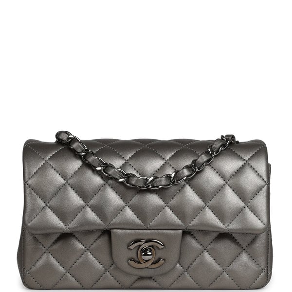 Chanel Mini Classic Rectangular Flap Bag Dark Silver Lambskin Ruthenium Hardware