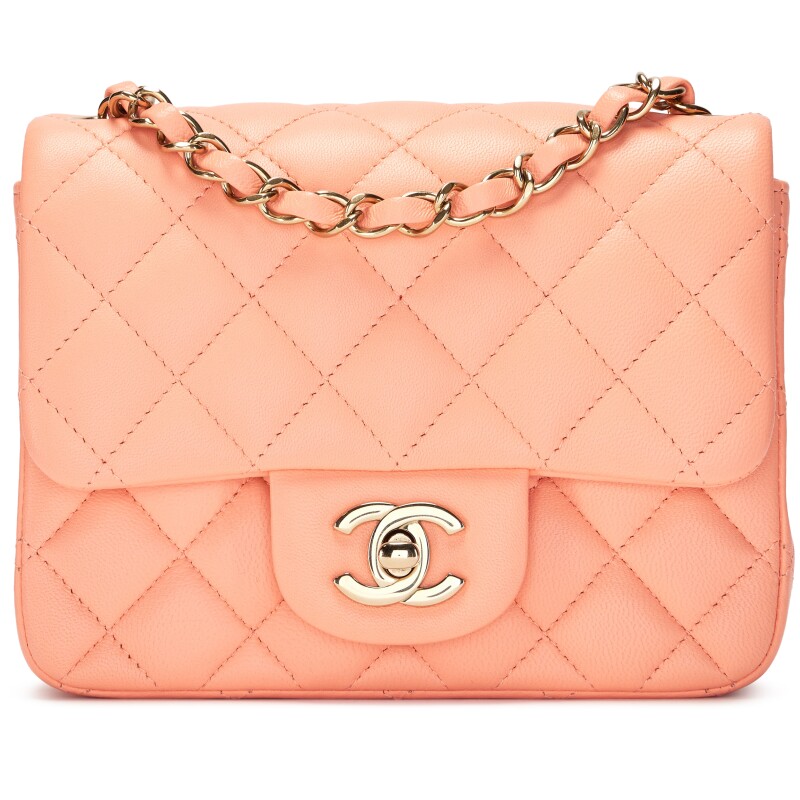 Rose Clair Pink Quilted Lambskin Mini Square Classic Single Flap Bag Light Gold Hardware, 2022