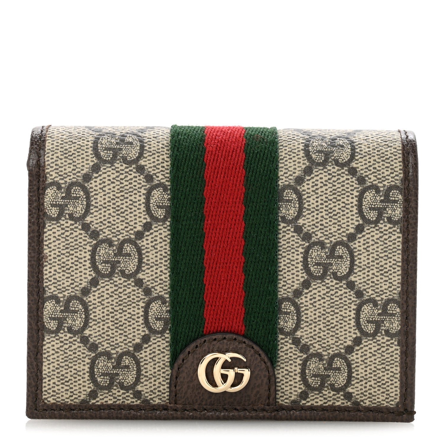 Gucci GG Supreme Monogram Web Ophidia Small Wallet Beige Dark Brown