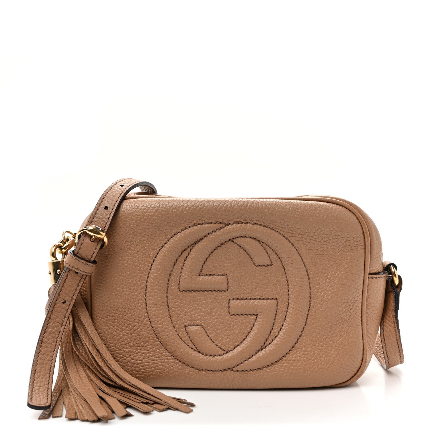 Gucci Pebbled Calfskin Small Soho Disco Bag Camelia