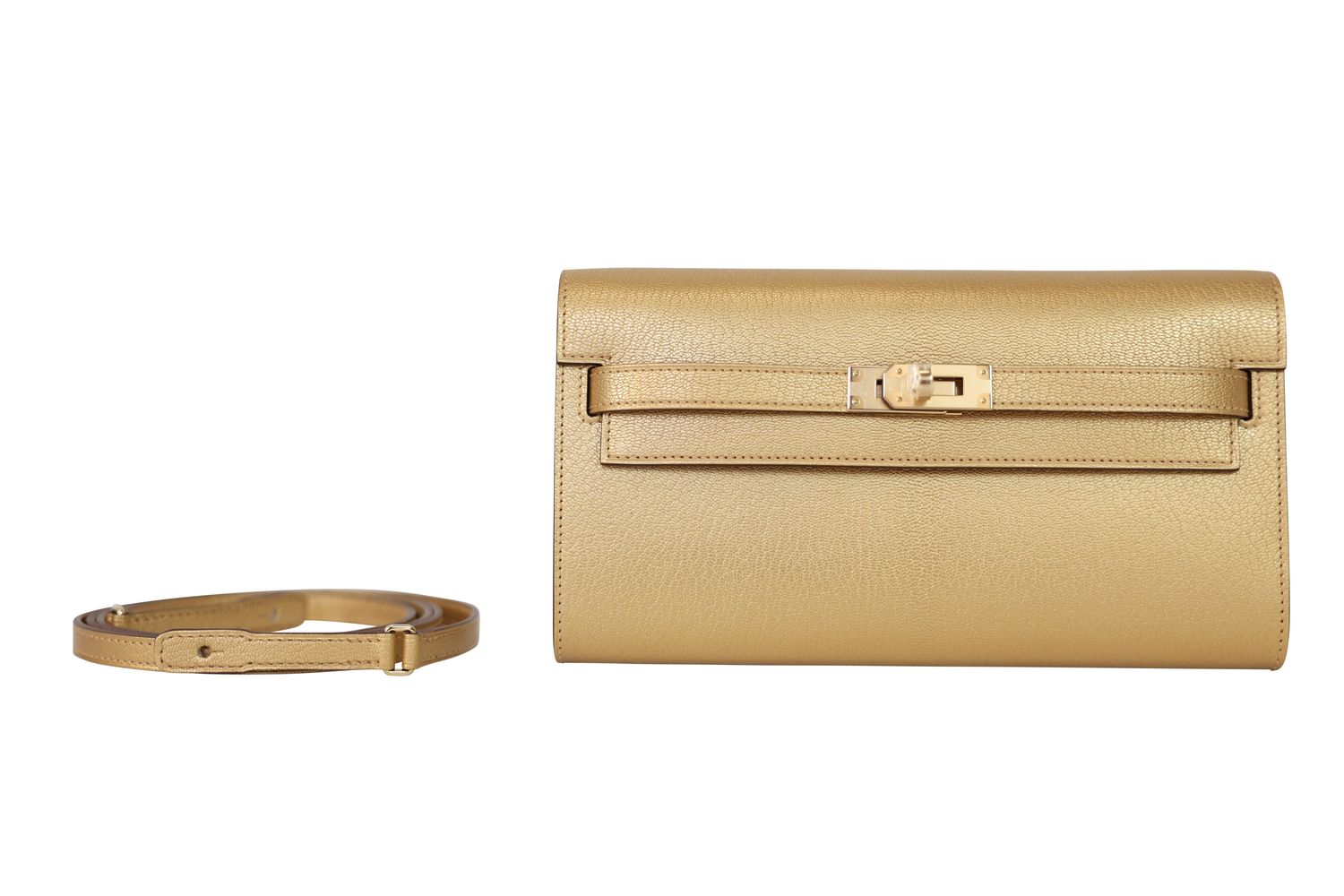 Hermes Kelly Classique To Go Wallet Bag, Gold  Chèvre Chamkila Leather and Gold Hardware, G 2026 Stamp, New in Box WA001