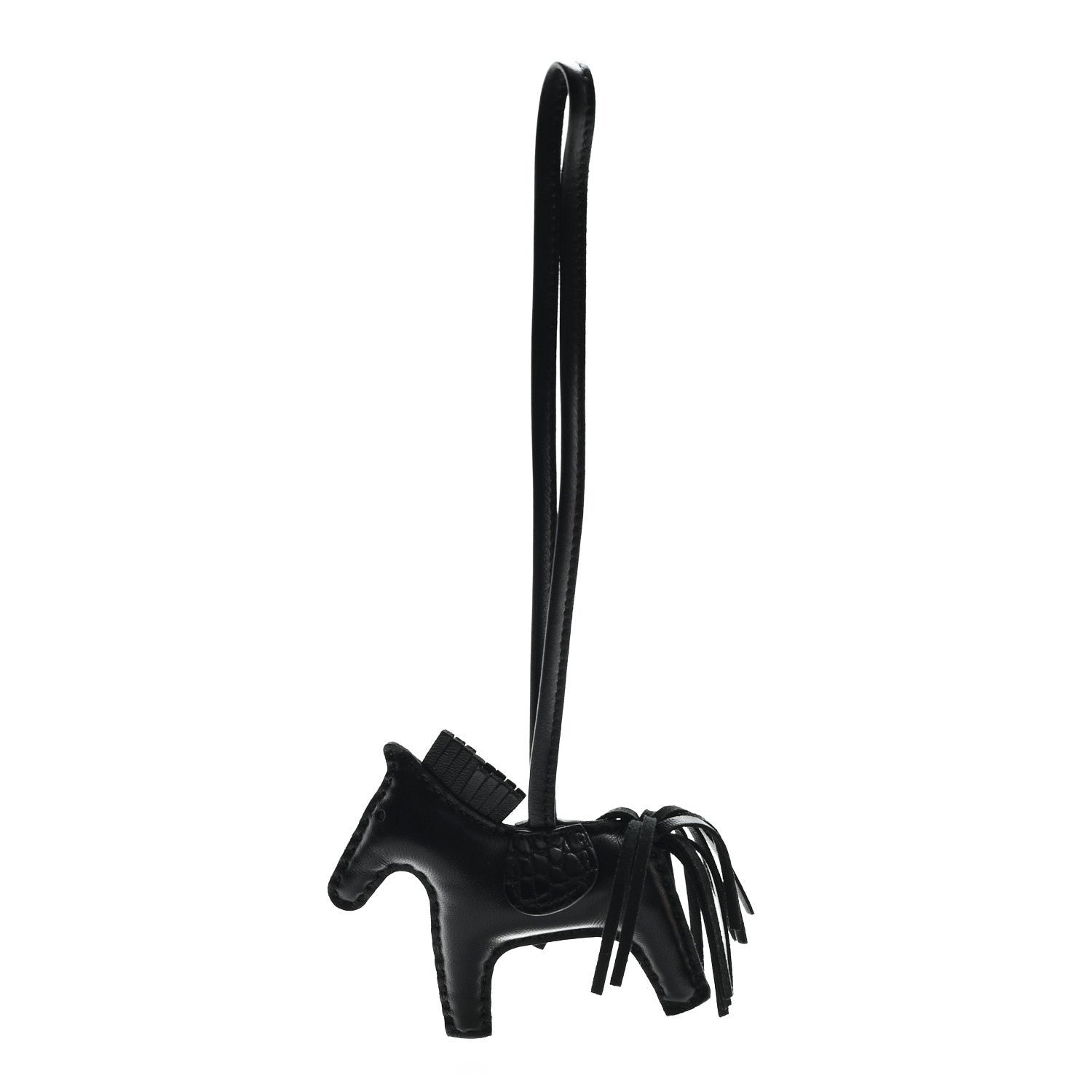 Hermes Milo Lambskin Matte Alligator Touch Grigri Rodeo Horse Bag Charm PM Black