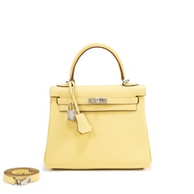 Hermes Jaune Poussin Togo Kelly 25 Retourné Palladium  Hardware, 2024