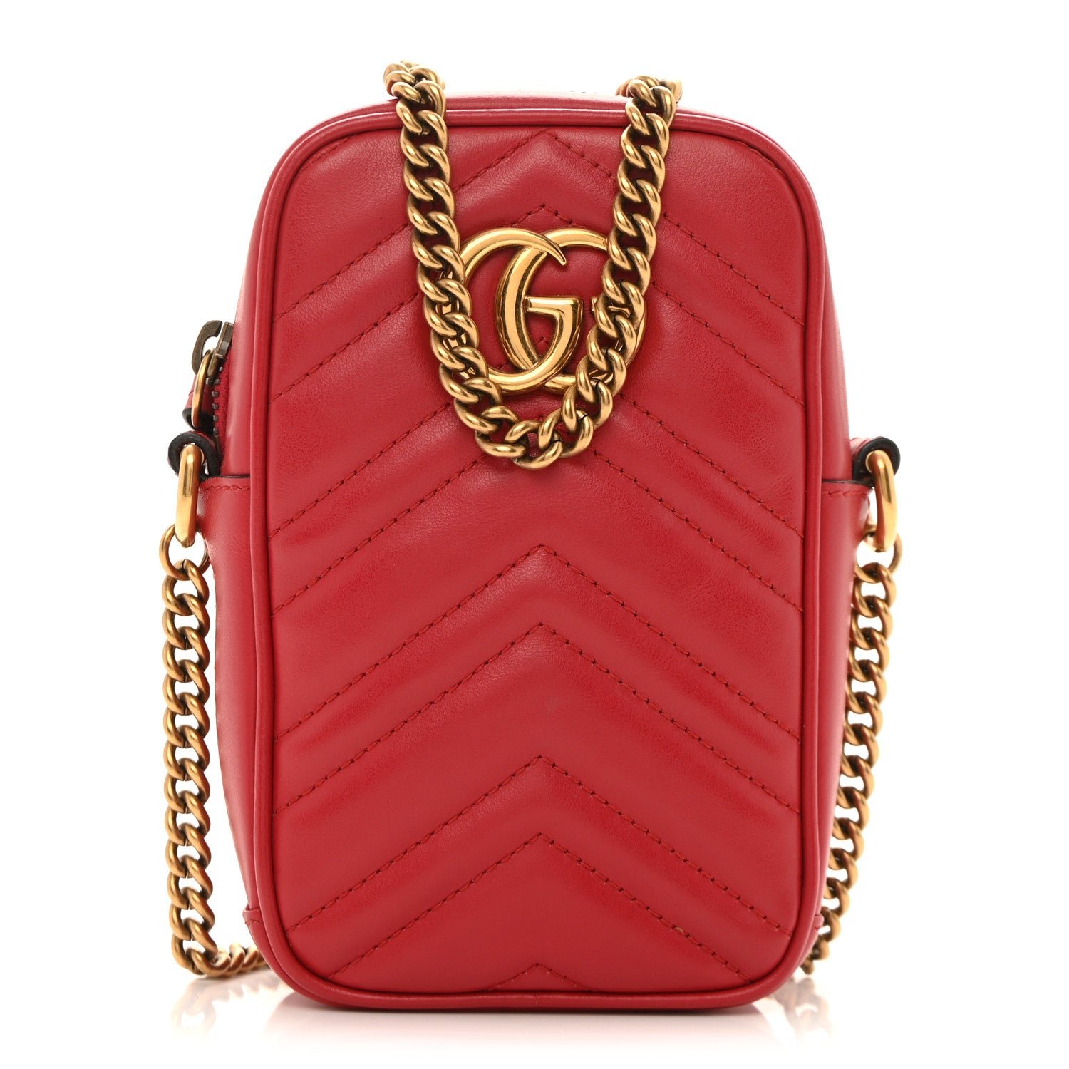 Gucci Calfskin Matelasse Mini GG Marmont Crossbody Bag Hibiscus Red Hibiscus Red
