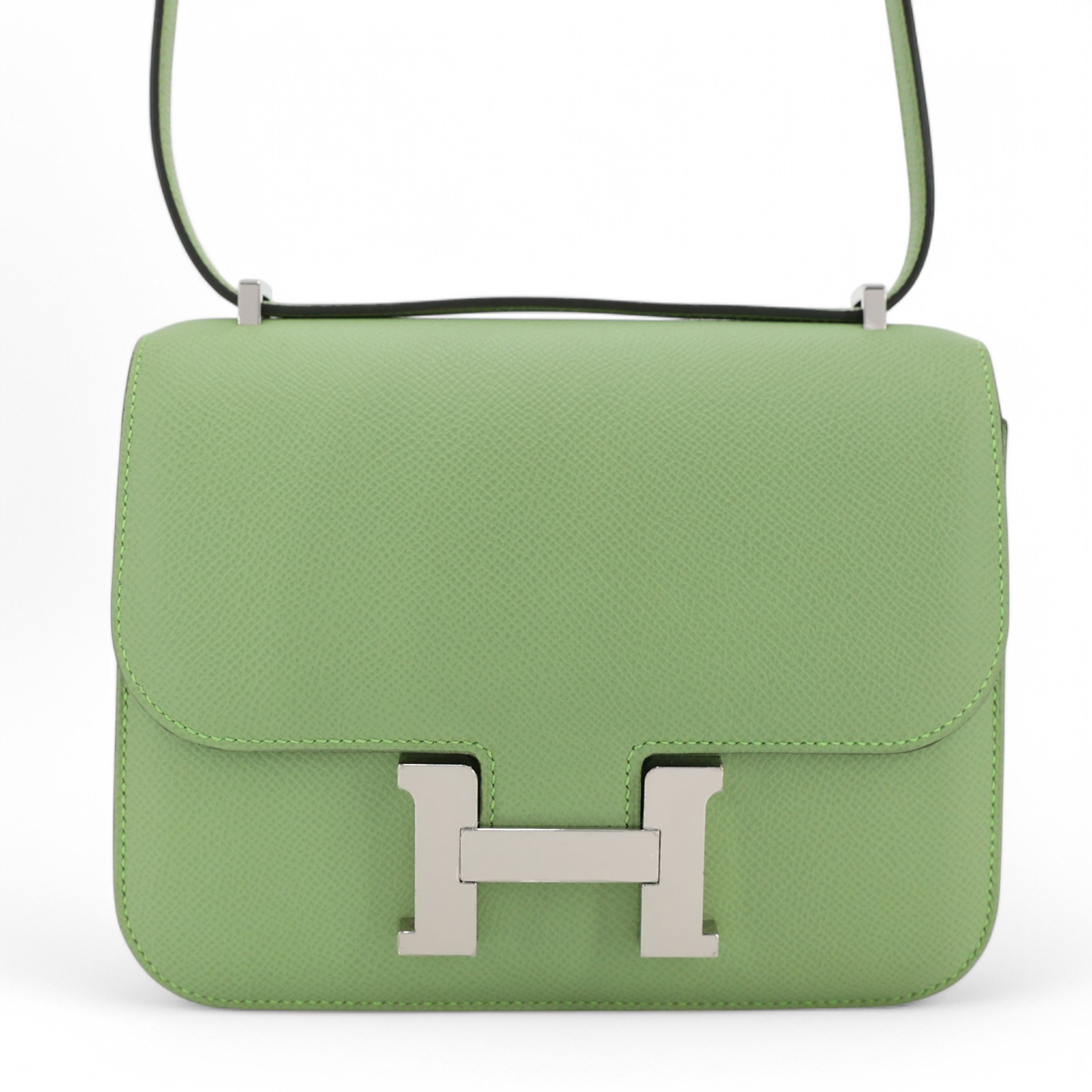 Hermes Excellent ( Rank SA ) HERMÈS Constance Mini Vert Criquet (3I) Epsom Palladium hardware Y (2020)