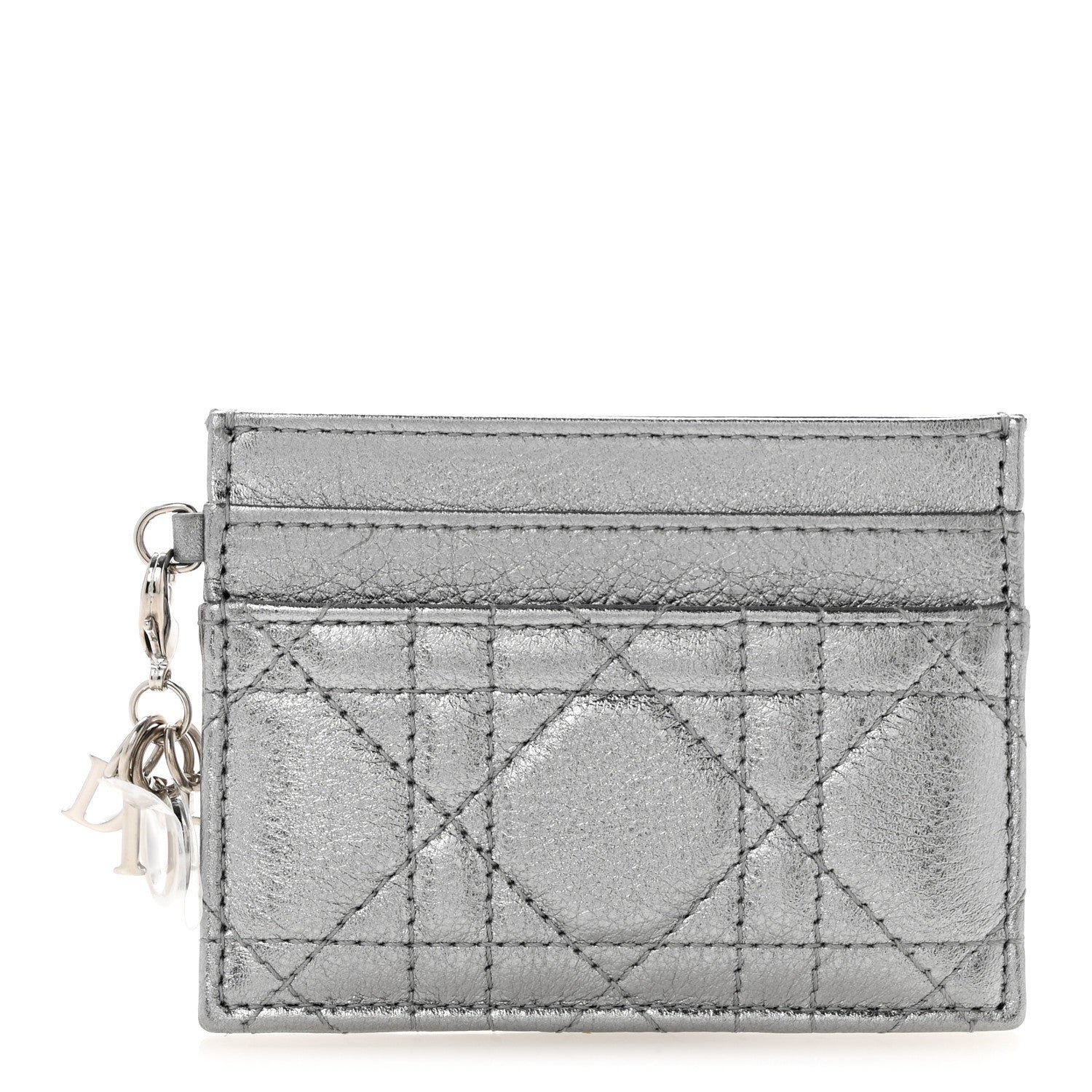 Christian Dior Metallic Calfskin Cannage Lady Dior Freesia Card Holder Acciaio Metal