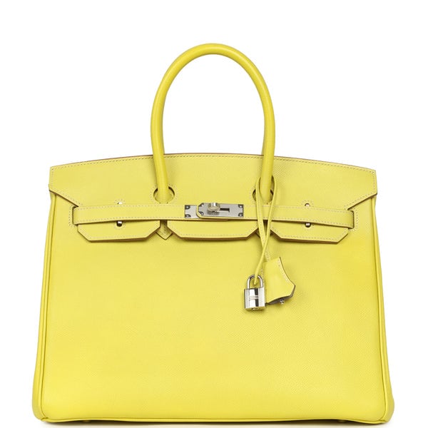 Pre-owned Hermes Birkin 35 Lime Candy Epsom Palladium Hardware