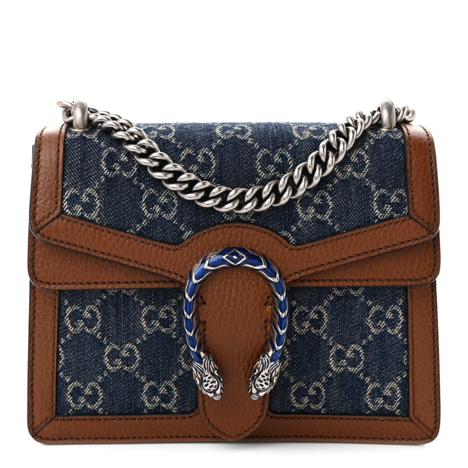 Gucci New Denim GG Monogram Dollar Calfskin Enamel Mini Dionysus Shoulder Bag Blue Tea Cuir Epilog Electric Blue