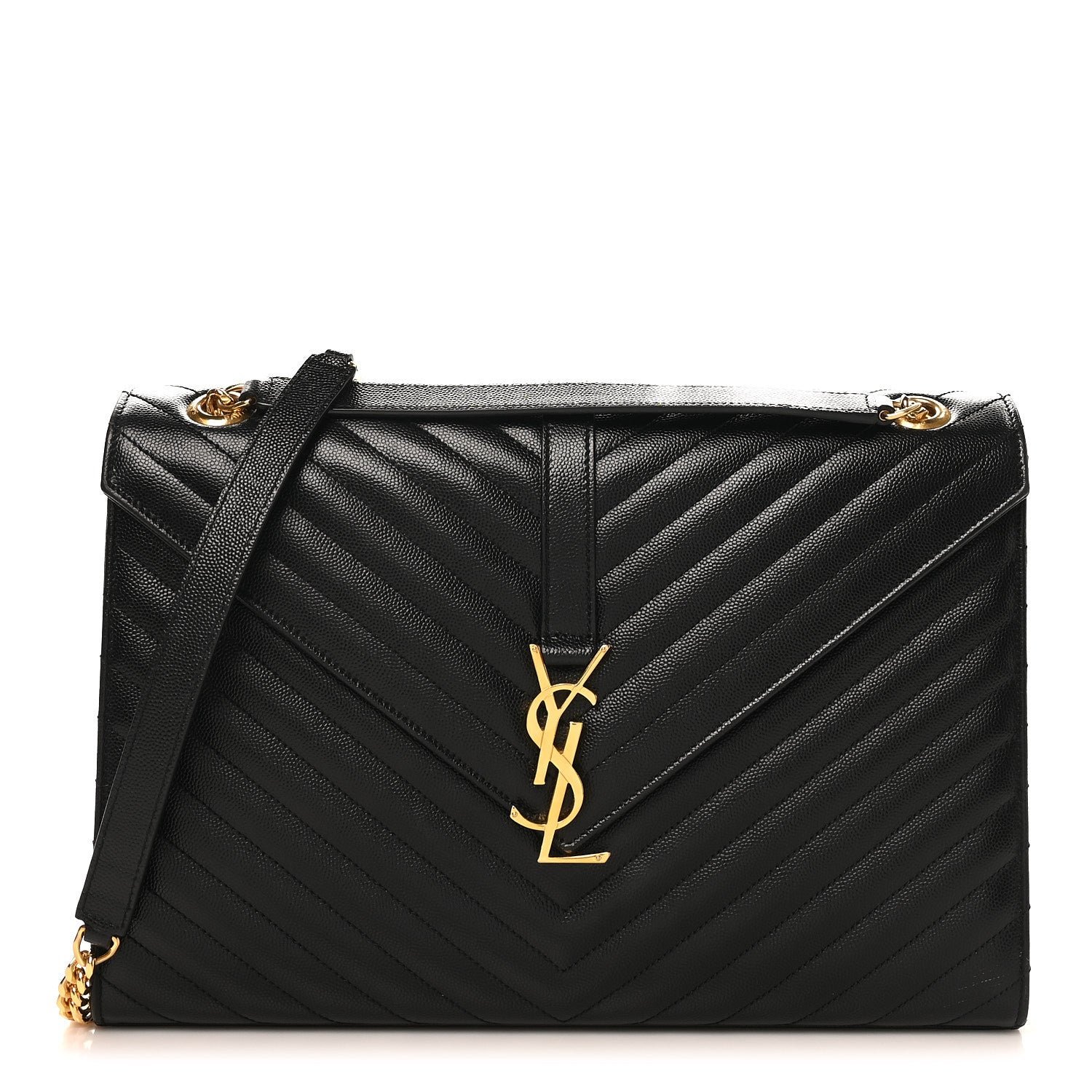 Saint Laurent Grain De Poudre Matelasse Chevron Large Monogram Satchel Black
