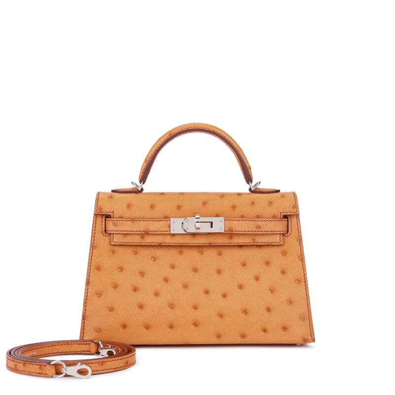 Hermes Gold Ostrich Mini Kelly II 20 Palladium Hardware, 2023