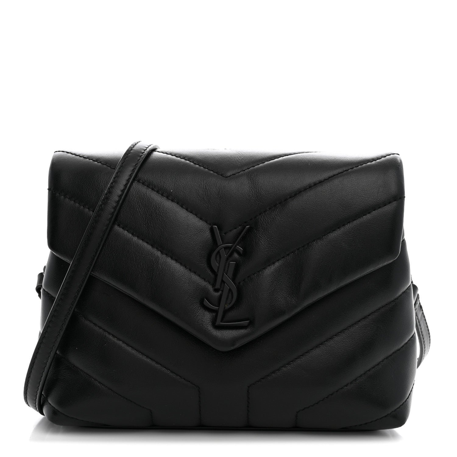 Saint Laurent Calfskin Y Quilted Monogram Monochrome Toy Loulou Crossbody Bag Black