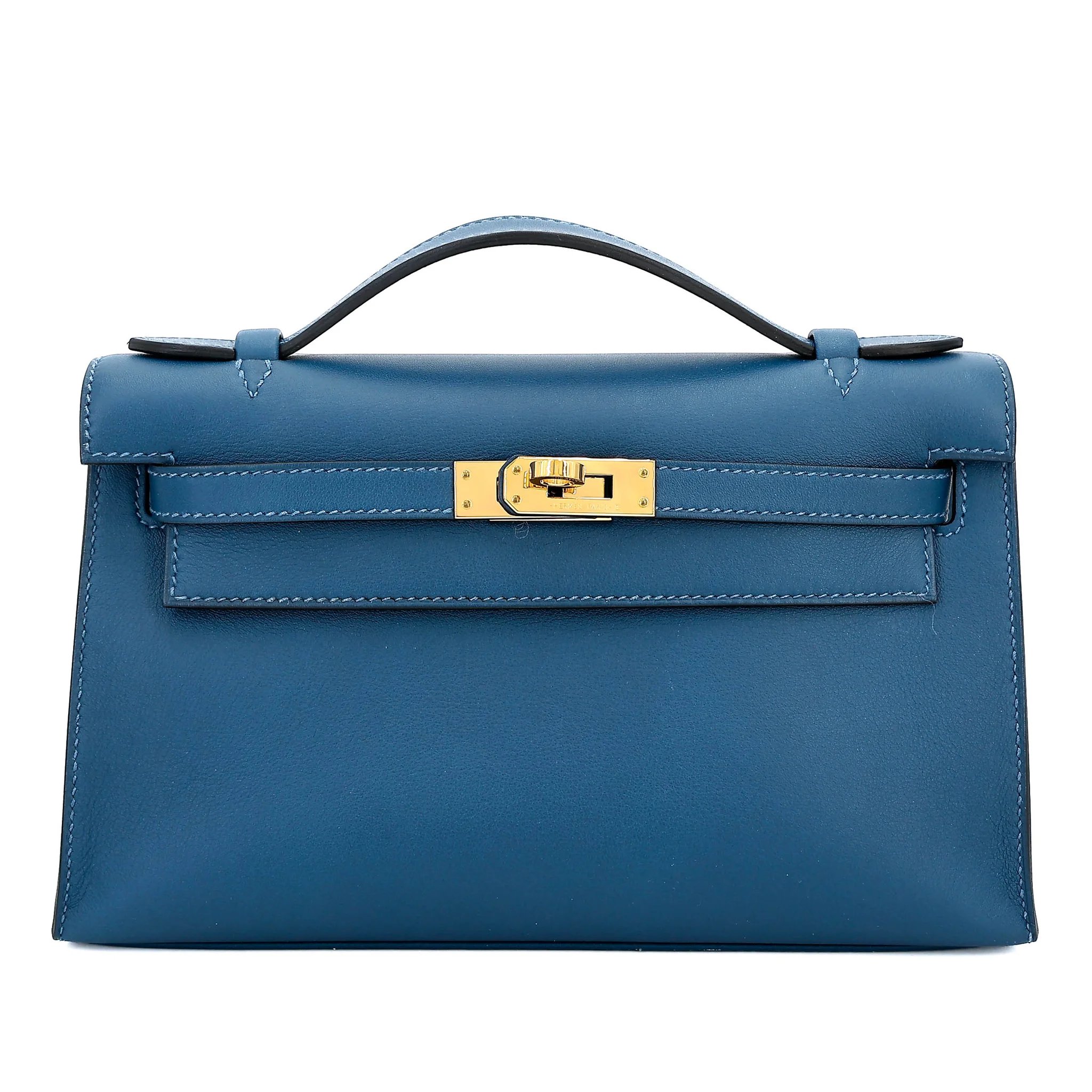 Excellent ( Rank SA ) HERMÈS Kelly Pochette Deep Blue (S4) Swift Gold hardware Y (2020)