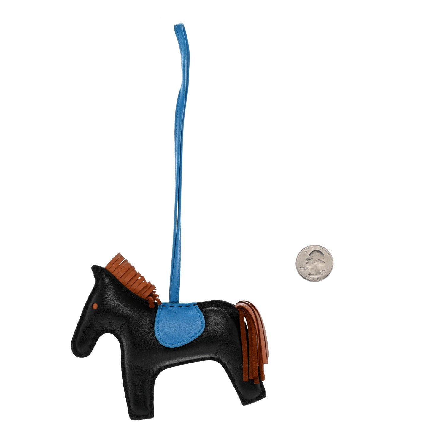 Hermes Milo Lambskin Grigri Rodeo Horse Bag Charm MM Black Gold Bleu Zanzibar