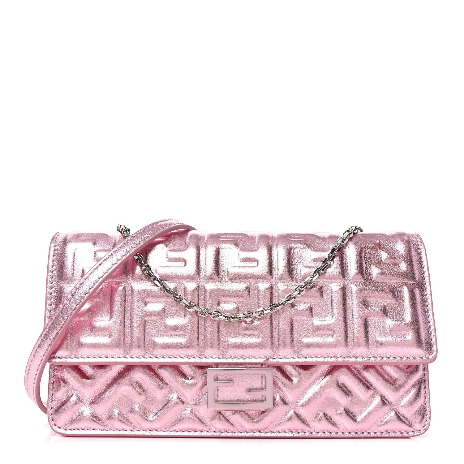 Fendi Metallic Nappa Matisse FF Embossed Wallet On Chain Rosa