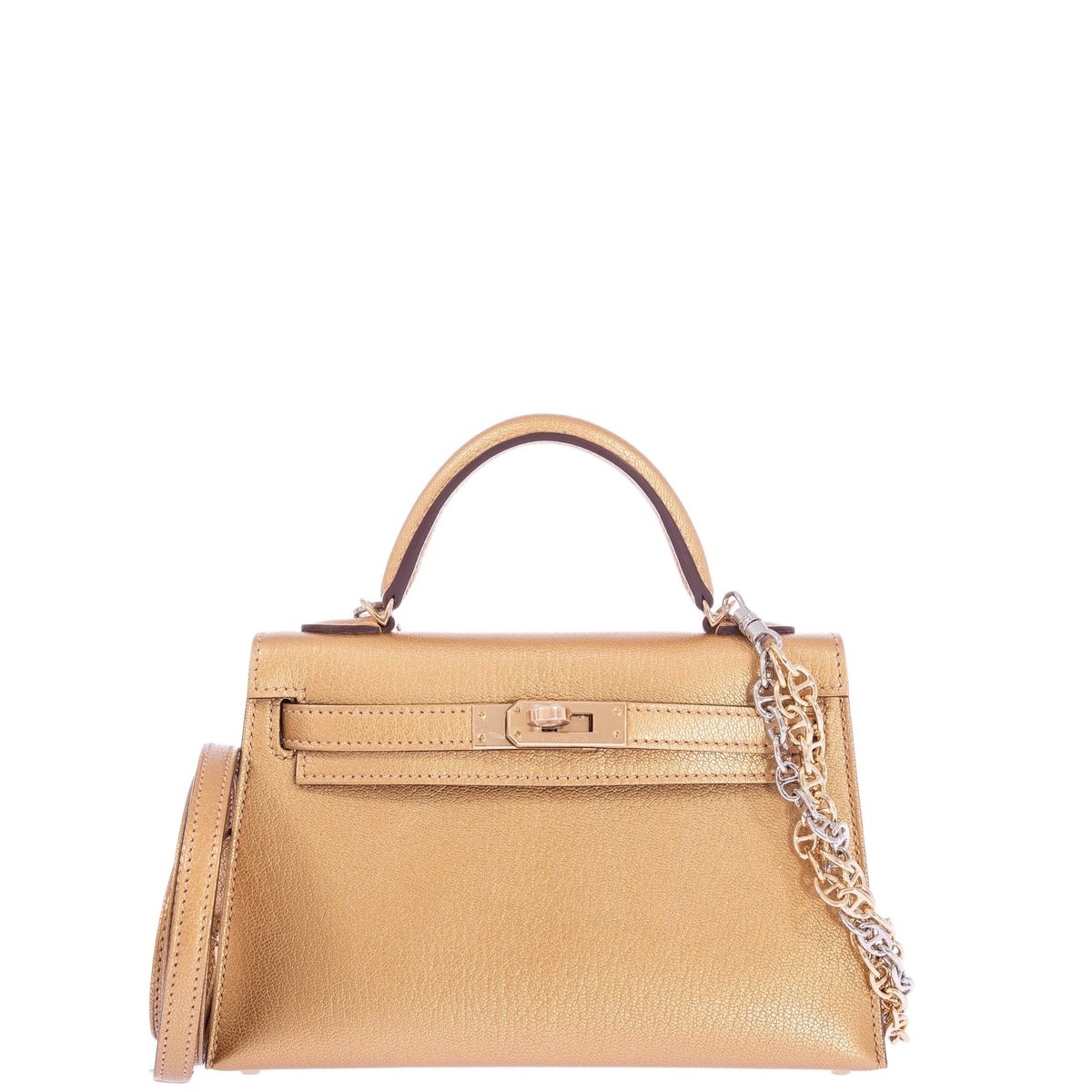 Hermes Hermès Kelly 20 Mini Sellier Olympic Gold Metallic Doré Chevre Chamkilight Gold Hardware