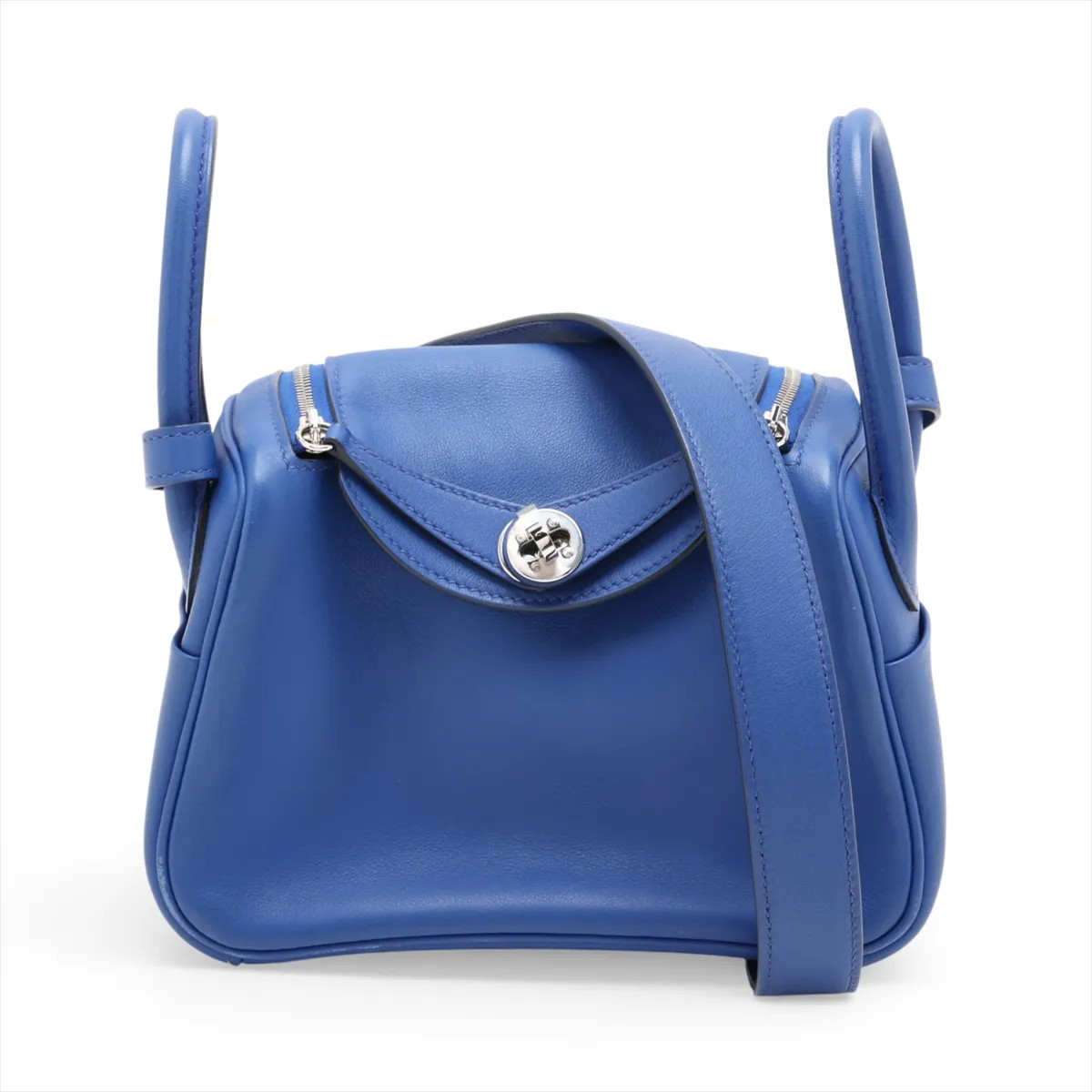 Hermès Lindy mini 20 Verso Veau Swift blue royale x bamboo Silver Metal Fittings
