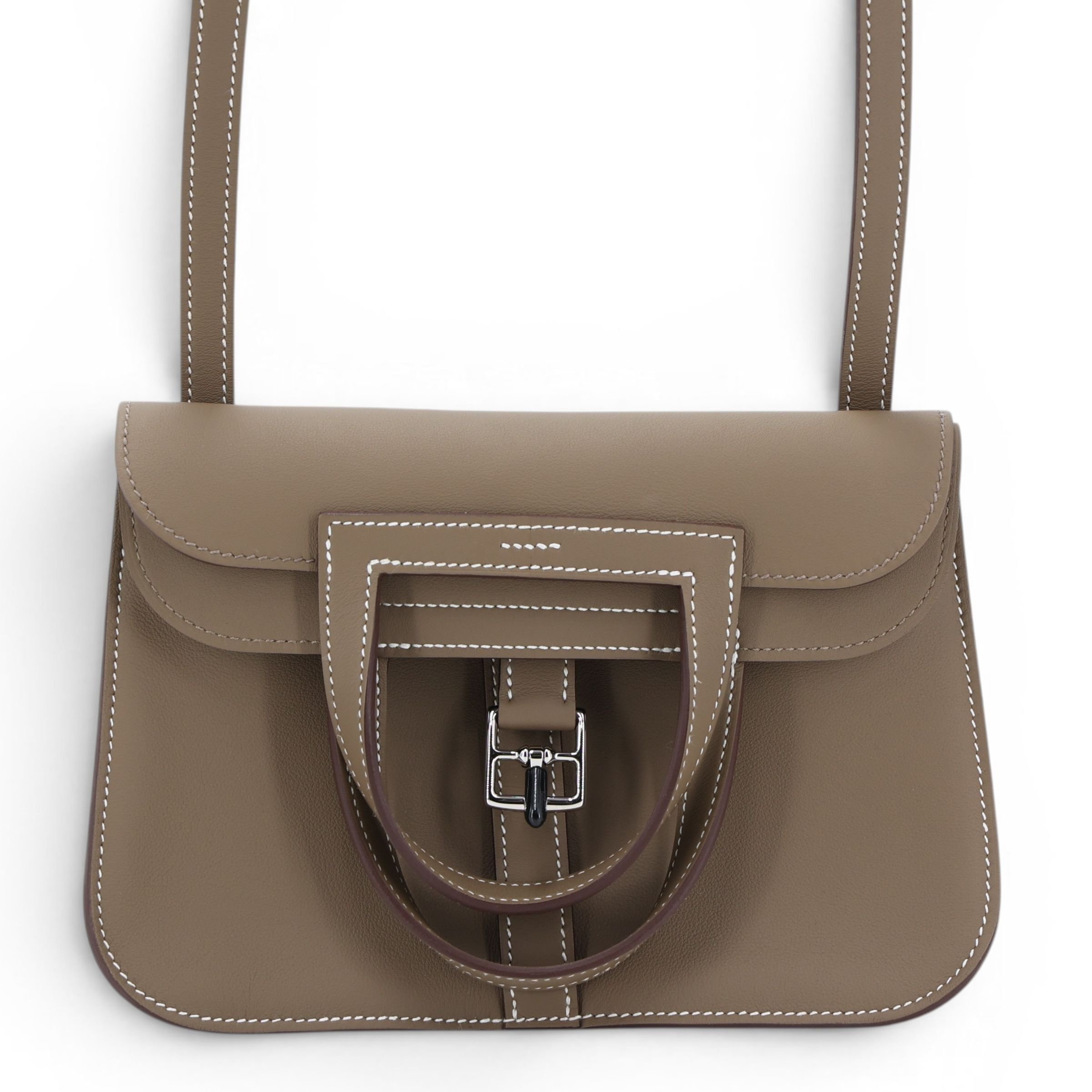 Brand New ( Rank N ) HERMÈS Halzan Mini Etoupe (18) Swift Palladium hardware K (2025)