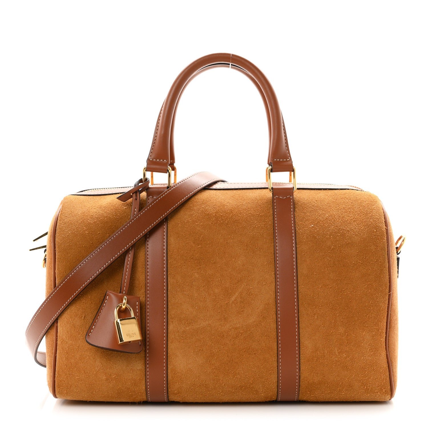 Celine Waxed Suede Calfskin Large Boston Bag Tobacco