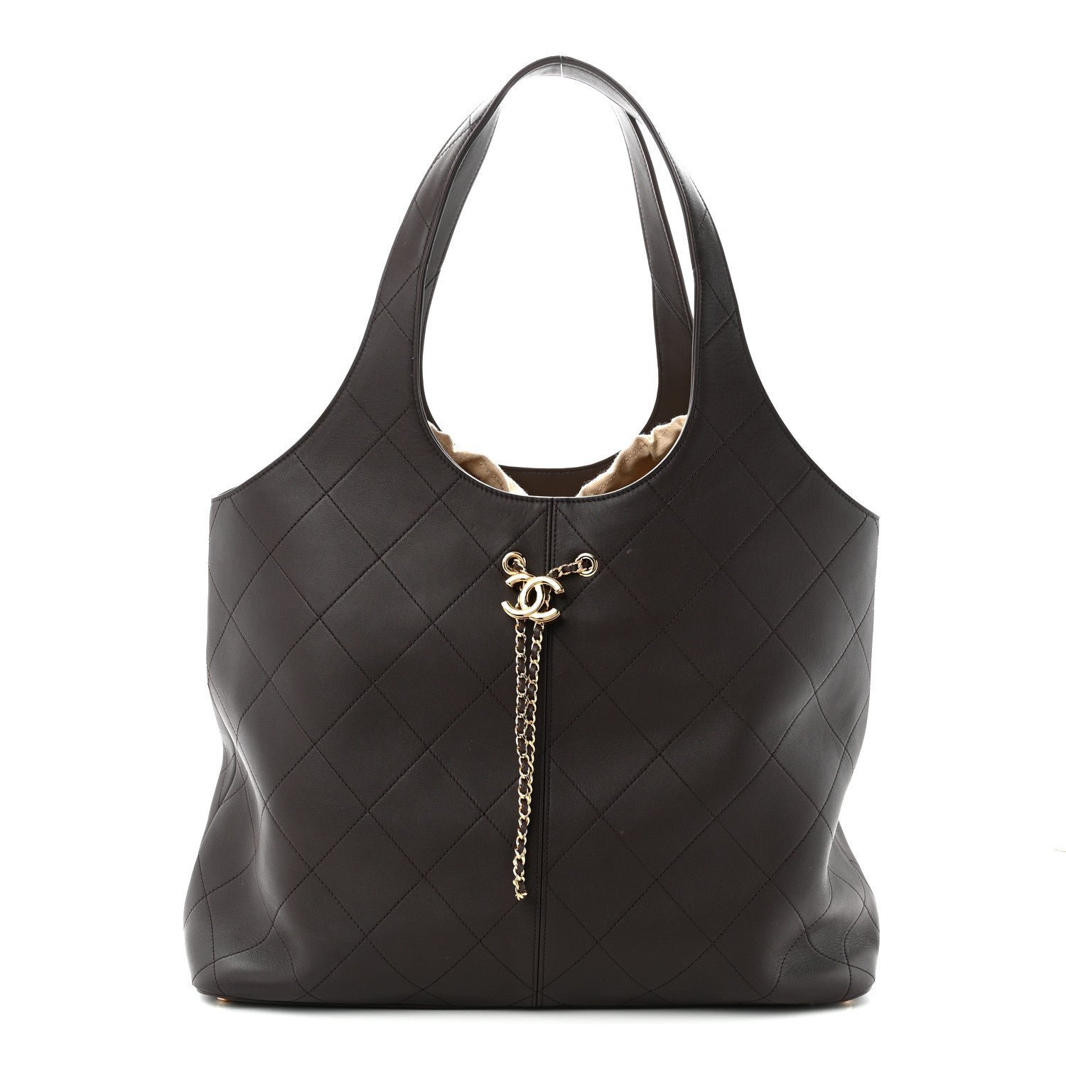 Calfskin Stitched Maxi Shopping Bag Dark Brown