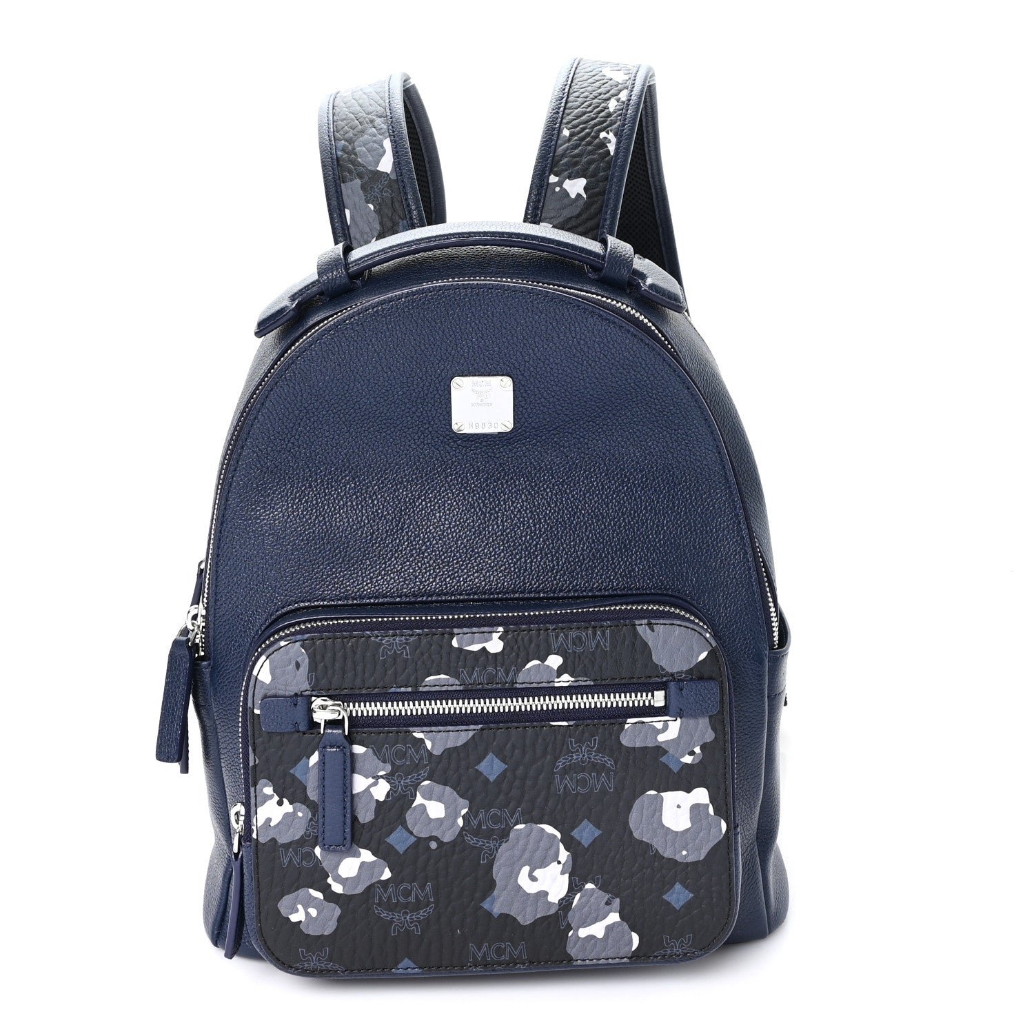 MCM Calfskin Visetos Floral Leopard Klassik Small Stark Backpack Blue Black