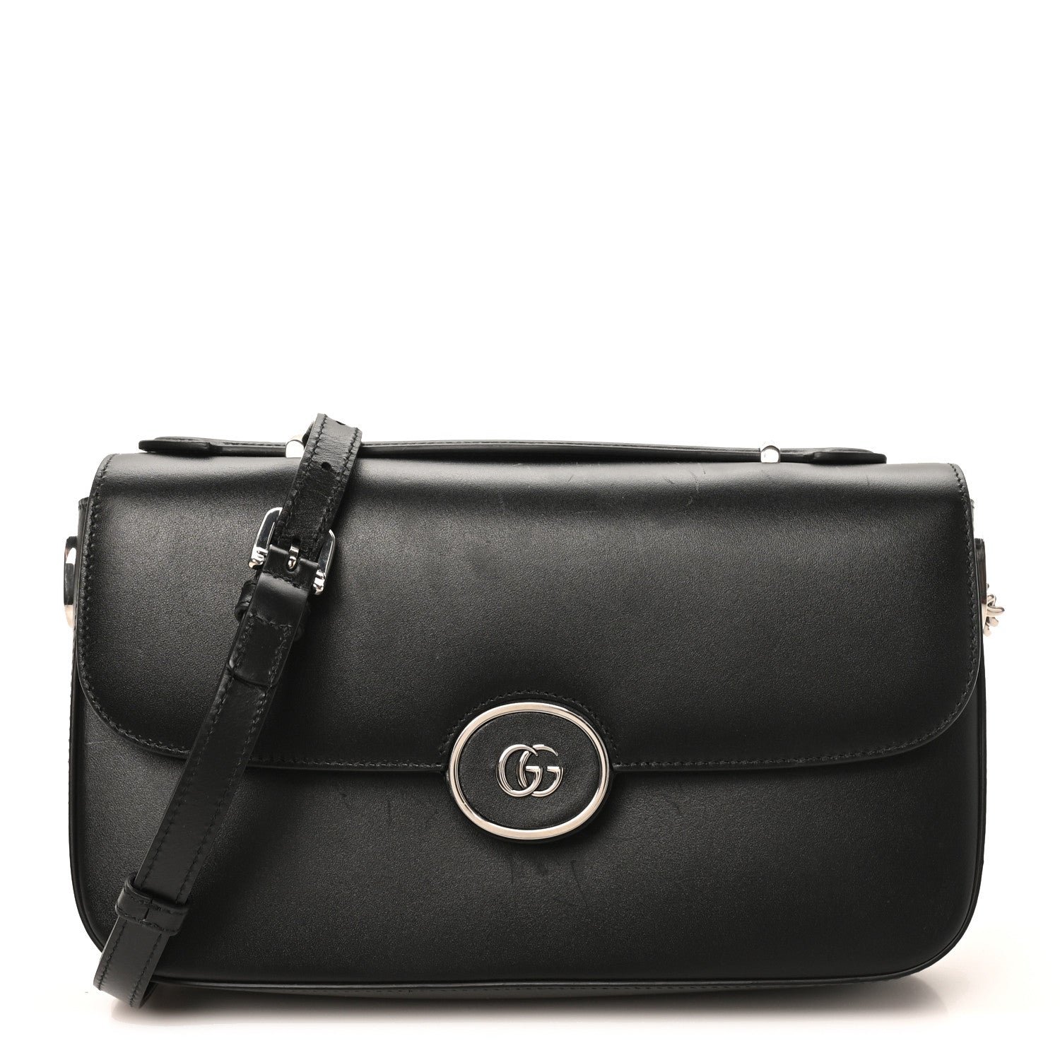 Gucci Senna Calfskin Petite GG Top Handle Shoulder Bag Black