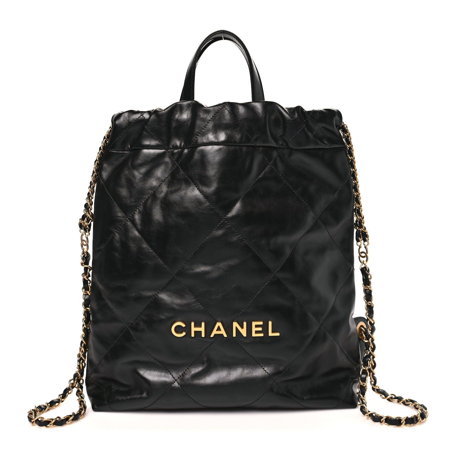 Chanel Shiny Calfskin Quilted Chanel 22 Backpack Black