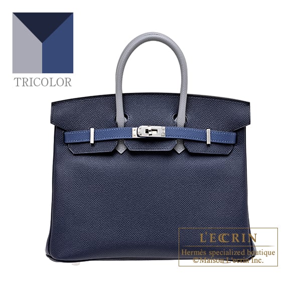 Hermes Hermes Birkin Tricolore bag 25 Blue abysse/Blue tie/Gris pantin Epsom leather Silver hardware