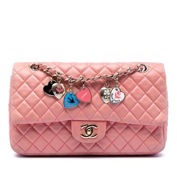 Lambskin Medium Classic Lambskin Valentines Heart Charms Single Flap