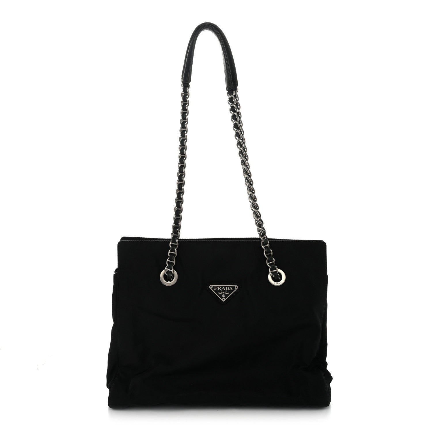 Prada Tessuto Nylon Acciaio Chain Shoulder Bag Black