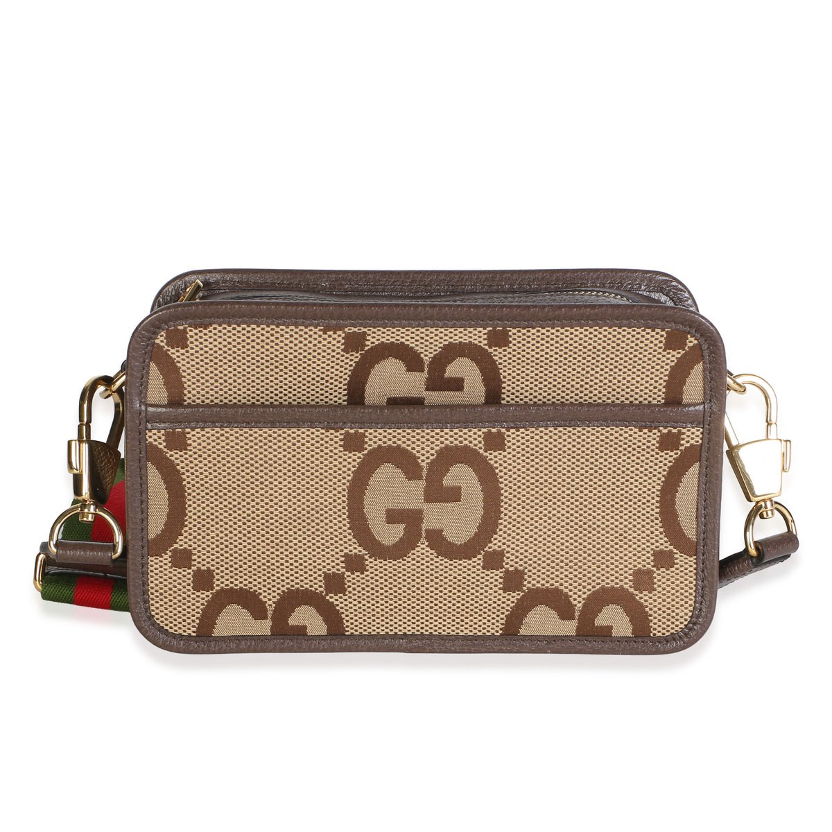 Camel Jumbo GG Canvas Textured Dollar Calfskin Web Mini Messenger Bag