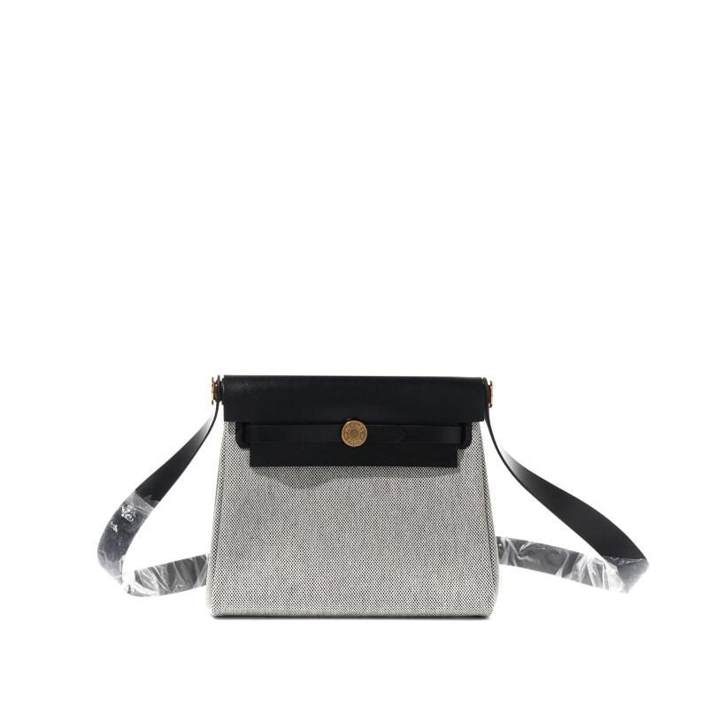 Hermes Black Vache Hunter and Ecru Toile Mini Herbag Zip 20 Gold Hardware, 2024