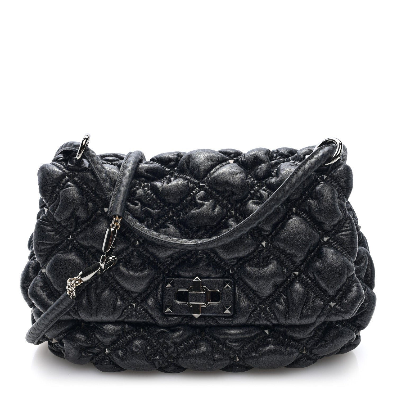 Valentino Garavani Nappa Medium Spikeme Shoulder Bag Black