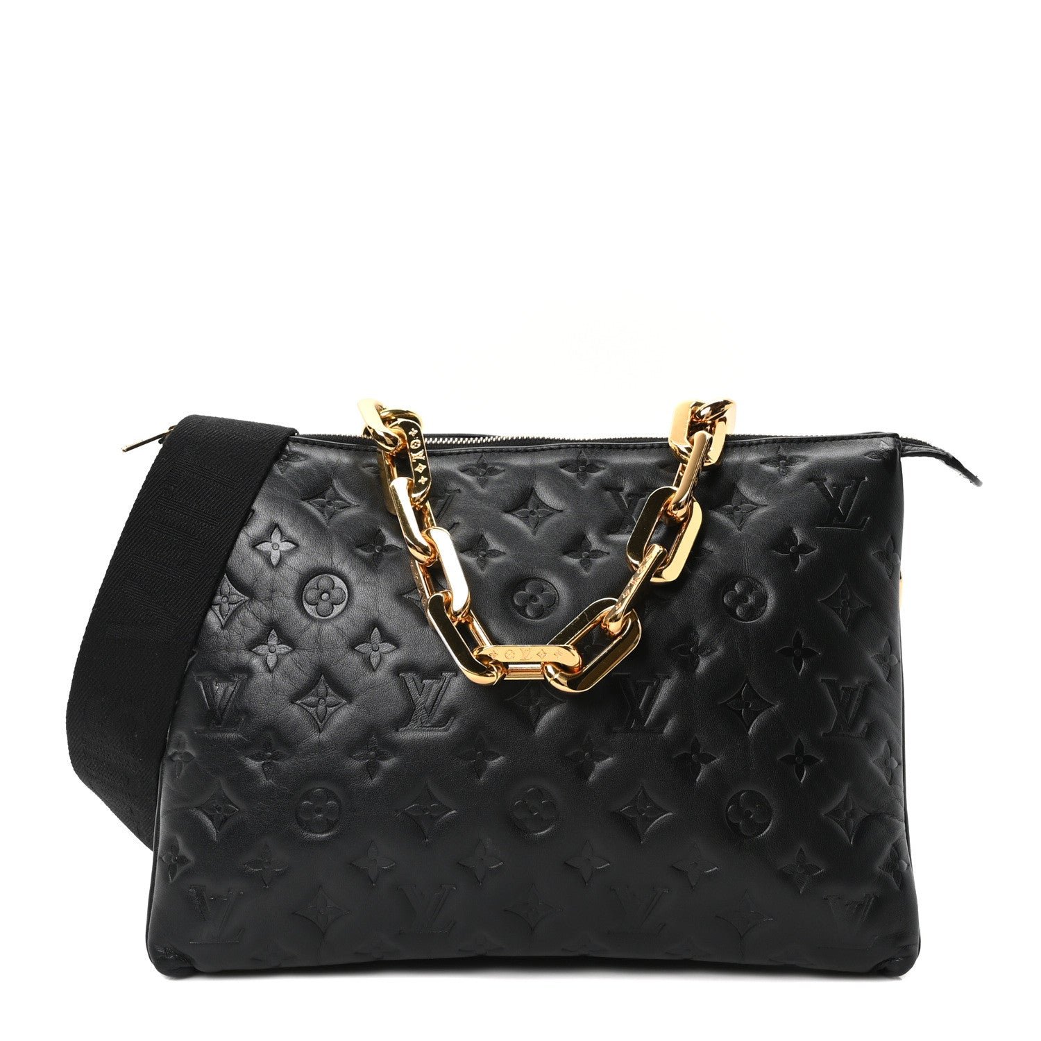 Louis Vuitton Lambskin Embossed Monogram Coussin MM Black